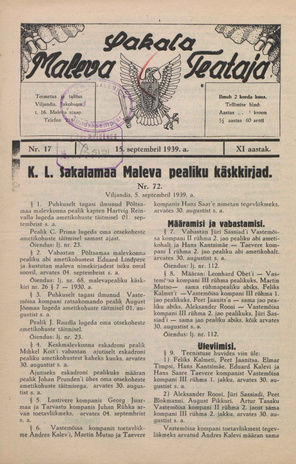 Sakalamaa Maleva Teataja ; 17 1939-09-15