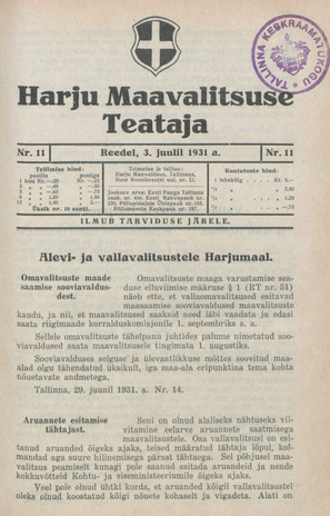 Harju Maavalitsuse Teataja ; 11 1931-07-03