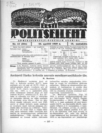 Eesti Politseileht ; 15 1929