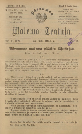 Pärnumaa Maleva Teataja ; 14 (109) 1933-07-25