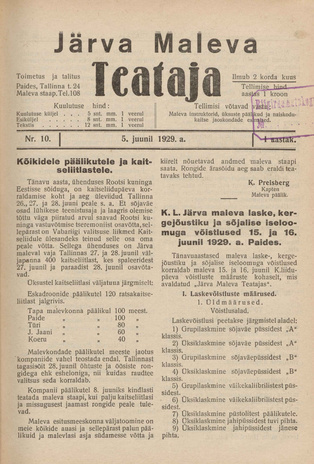 Järva Maleva Teataja ; 10 1929-06-05