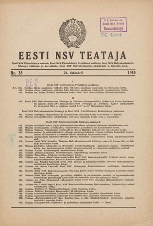Eesti NSV Teataja ; 35 1945-10-26
