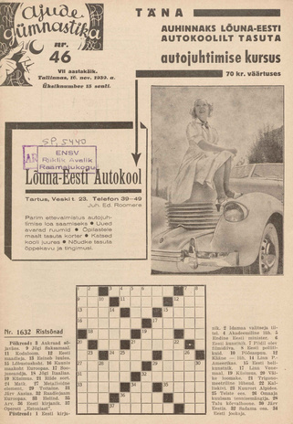 Ajude Gümnastika : ristsõnamõistatuste ajakiri ; 46 1939-11-16