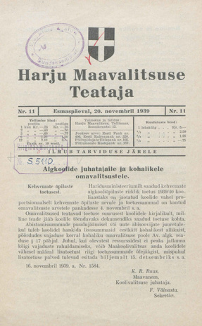 Harju Maavalitsuse Teataja ; 11 1939-11-20