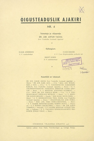 Õigusteaduslik Ajakiri ; 4 1958