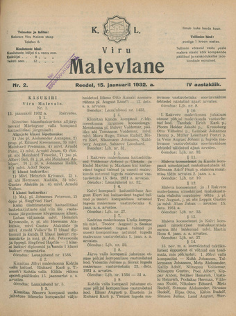 K. L. Viru Malevlane ; 2 1932-01-15