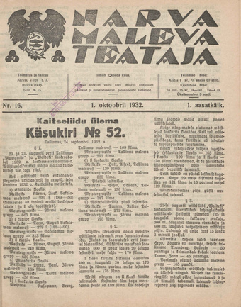 Narva Maleva Teataja ; 16 1932-10-01