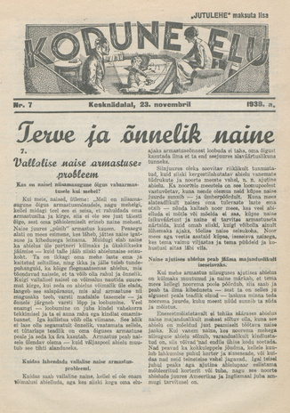 Kodune Elu : [kodukultuuri ajakiri] : "Jutulehe" maksuta lisa ; 7 1938-11-23