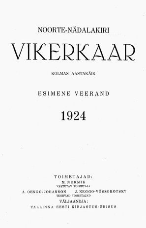 Vikerkaar ; sisukord 1924
