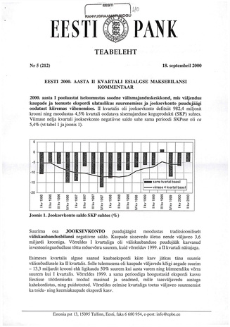 Eesti Pank : teabeleht ; 5 (212) 2000-09-18