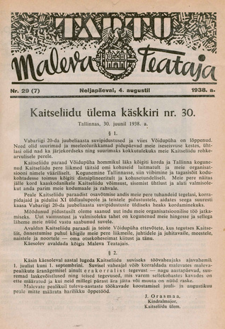 Tartu Maleva Teataja ; 29 (7) 1938-08-04
