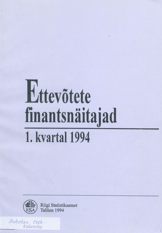 Ettevõtete finantsnäitajad ; 1 1994