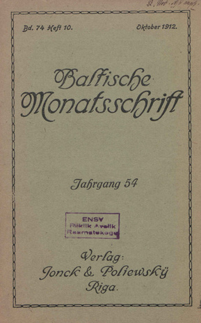 Baltische Monatsschrift ; 10 1912-10