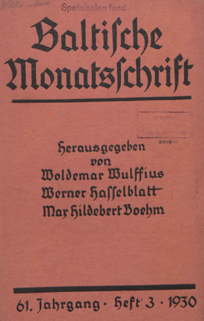 Baltische Monatsschrift ; 3 1930