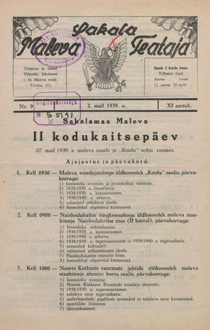 Sakalamaa Maleva Teataja ; 9 1939-05-02