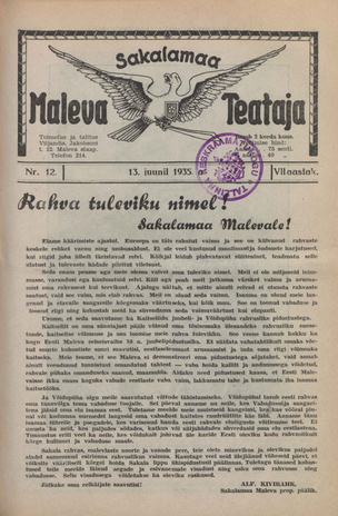 Sakalamaa Maleva Teataja ; 12 1935-06-13