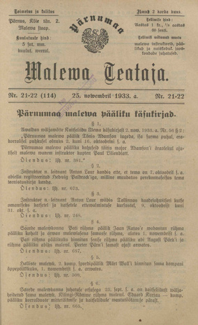 Pärnumaa Maleva Teataja ; 21-22 (114) 1933-11-25