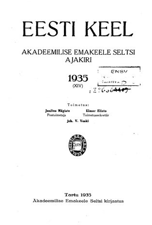 Eesti Keel ; sisukord 1935