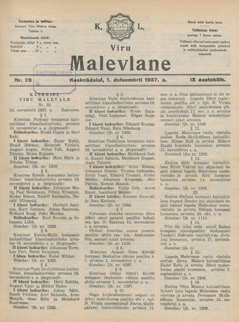 K. L. Viru Malevlane ; 23 1937-12-01