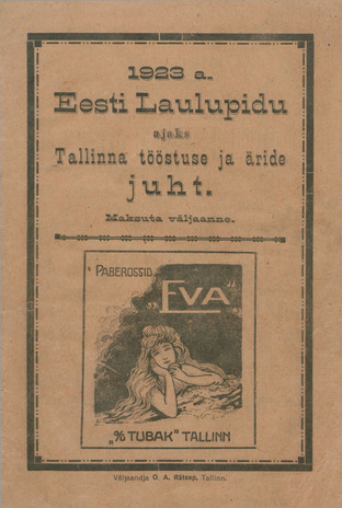 1923. a. Eesti Laulupidu ajaks Tallinna tööstuse ja äride juht : maksuta väljaanne