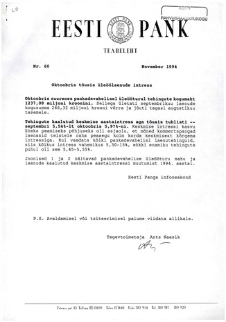 Eesti Pank : teabeleht ; 60 1994-11