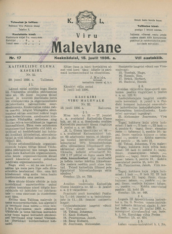 K. L. Viru Malevlane ; 17 1936-07-15