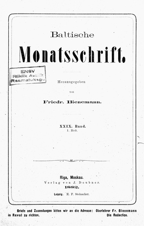 Baltische Monatsschrift ; 1 1882