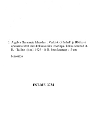 Algebra ülesannete lahendusi : Veski & Grünthal'i ja Bõtškovi õperaamatutest ühes kokkuvõtliku teooriaga