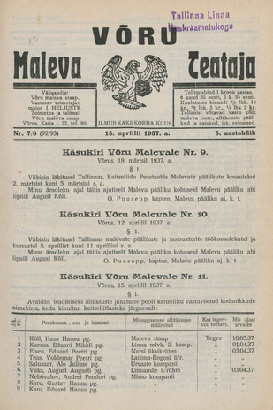 Võru Maleva Teataja ; 7/8 (92/93) 1937-04-15