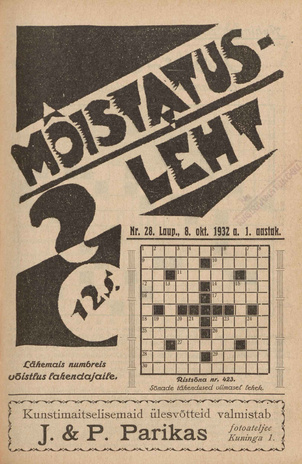 Mõistatusleht ; 28 1932-10-08