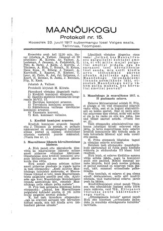 Maanõukogu protokoll nr.15 (22. juuli 1917)