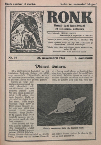 Ronk : perekonna ja noorsoo ajakiri ; 10 1923-11-24