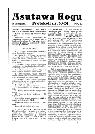 Asutawa Kogu protokoll nr.30 (3) (1. juuli 1919)