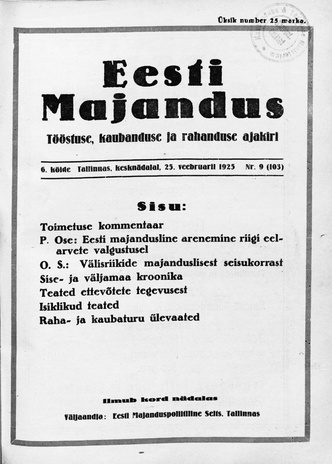 Eesti Majandus ; 9 (103) 1925-02-25