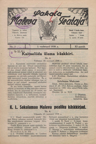 Sakalamaa Maleva Teataja ; 3 1939-02-01