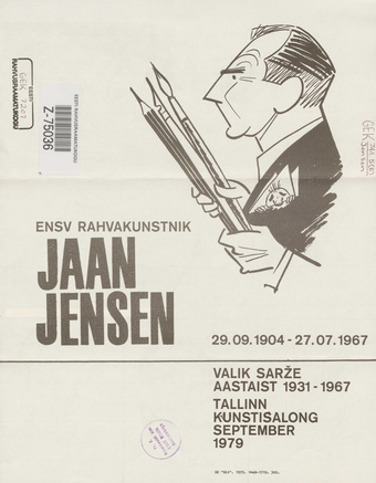 Eesti NSV rahvakunstnik Jaan Jensen : valik šarže aastaist 1931-1967 : Tallinn, Kunstisalong, september 1979 : näitusekataloog