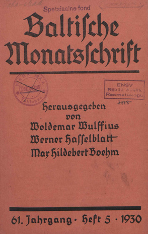 Baltische Monatsschrift ; 5 1930