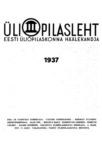 Üliõpilasleht ; sisukord 1937