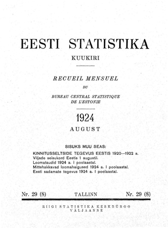 Eesti Statistika : kuukiri ; 29 (8) 1924-08