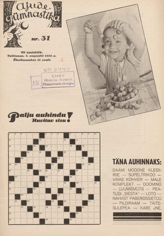 Ajude Gümnastika : ristsõnamõistatuste ajakiri ; 31 1939-08-03