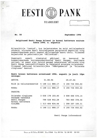 Eesti Pank : teabeleht ; 50 1994-09