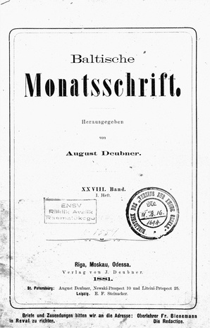 Baltische Monatsschrift ; 1 1881