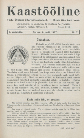 Kaastööline : Tartu Ühisabi Informatsioonileht ; 7 1937-07-09