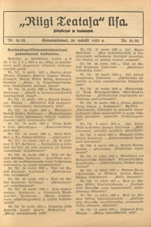 Riigi Teataja Lisa : seaduste alustel avaldatud teadaanded ; 51/52 1925-03-30