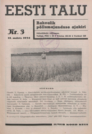 Eesti Talu : rahvalik põllumajanduse ajakiri ; 3 1938-03-18
