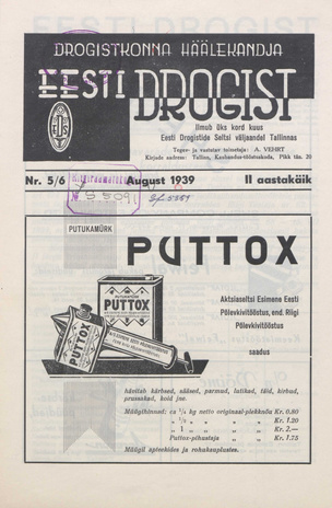 Eesti Drogist : drogistkonna häälekandja ; 5-6 1939-09-13