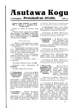 Asutawa Kogu protokoll nr.115 (18) (12. märts 1920)
