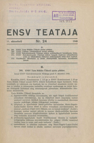 Eesti NSV Teataja ; 24 1940-10-11