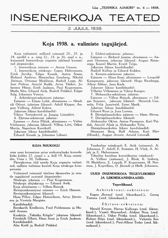 Insenerikoja Teated : ajakiri ; 6 1938-07-02