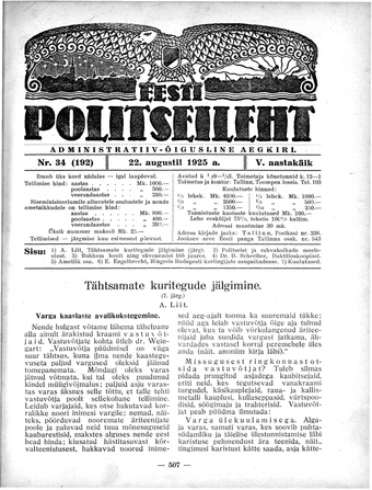Eesti Politseileht ; 34 1925